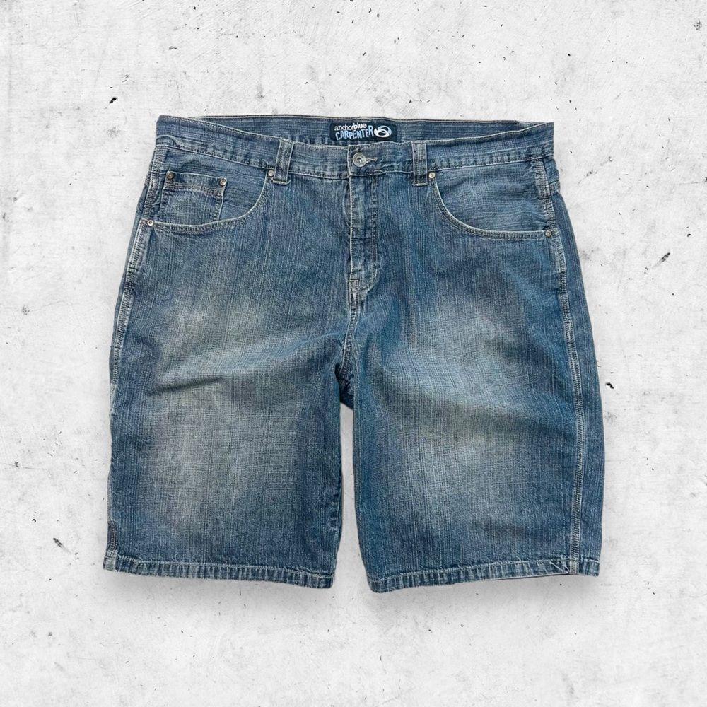 Vtg 90s Y2K Anchor Blue Carpenter Baggy Denim Jean Shorts Skater Grunge Skate 42
